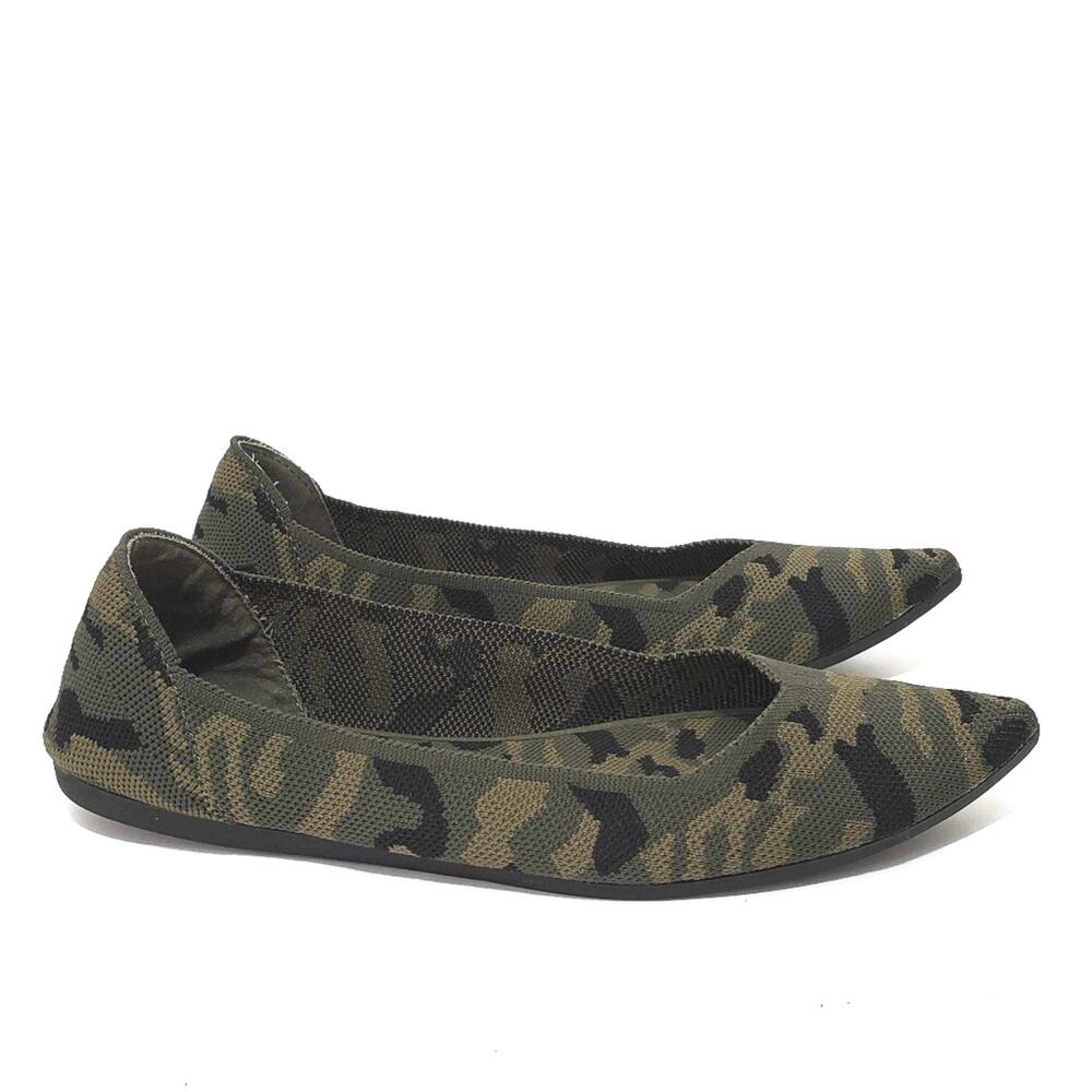 Steve Madden | Steven Rosy Green Camouflage Pointed Toe Stretch Flats Camo